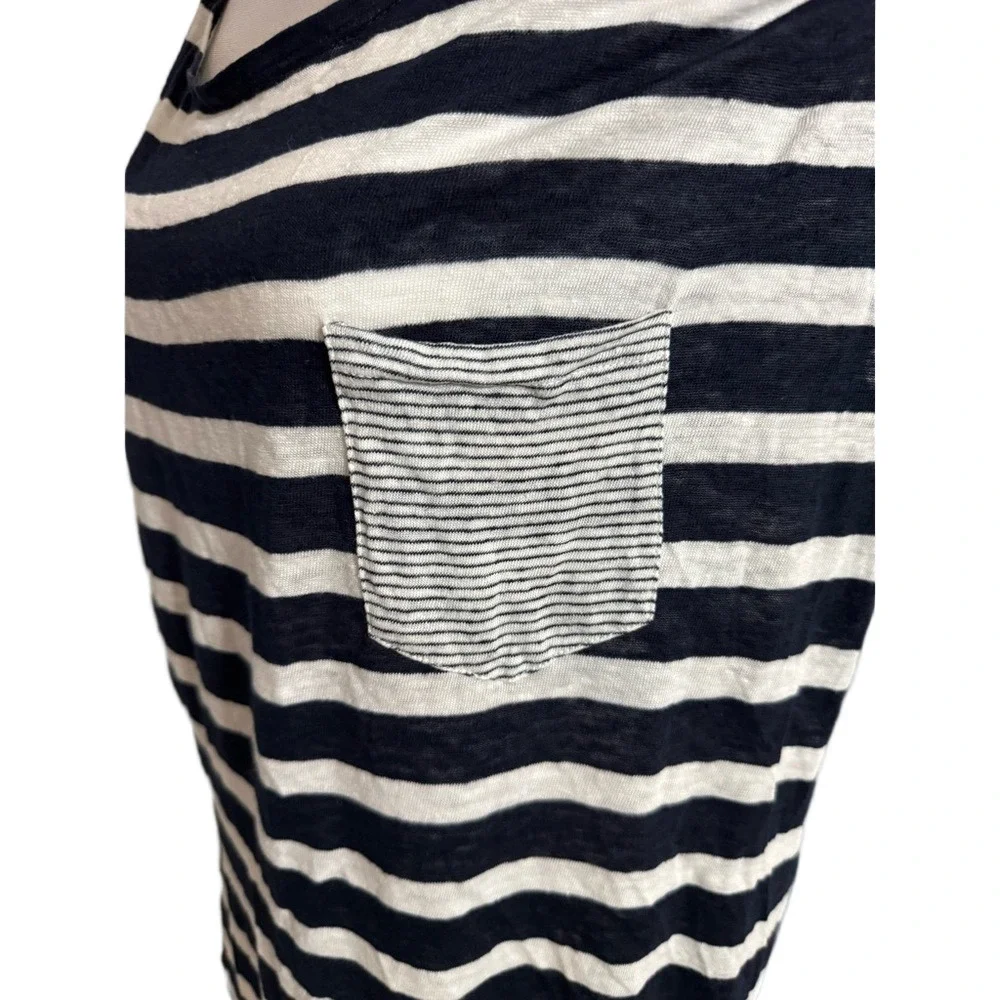 J Crew Linen Striped Navy and White Women's Top Size M
